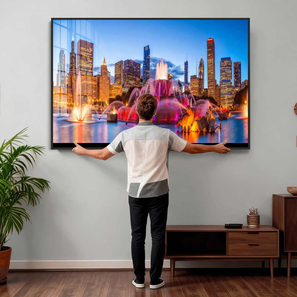 Chicago Wall Art Canvas Print, Chicago City Downtown Night Cityscape
