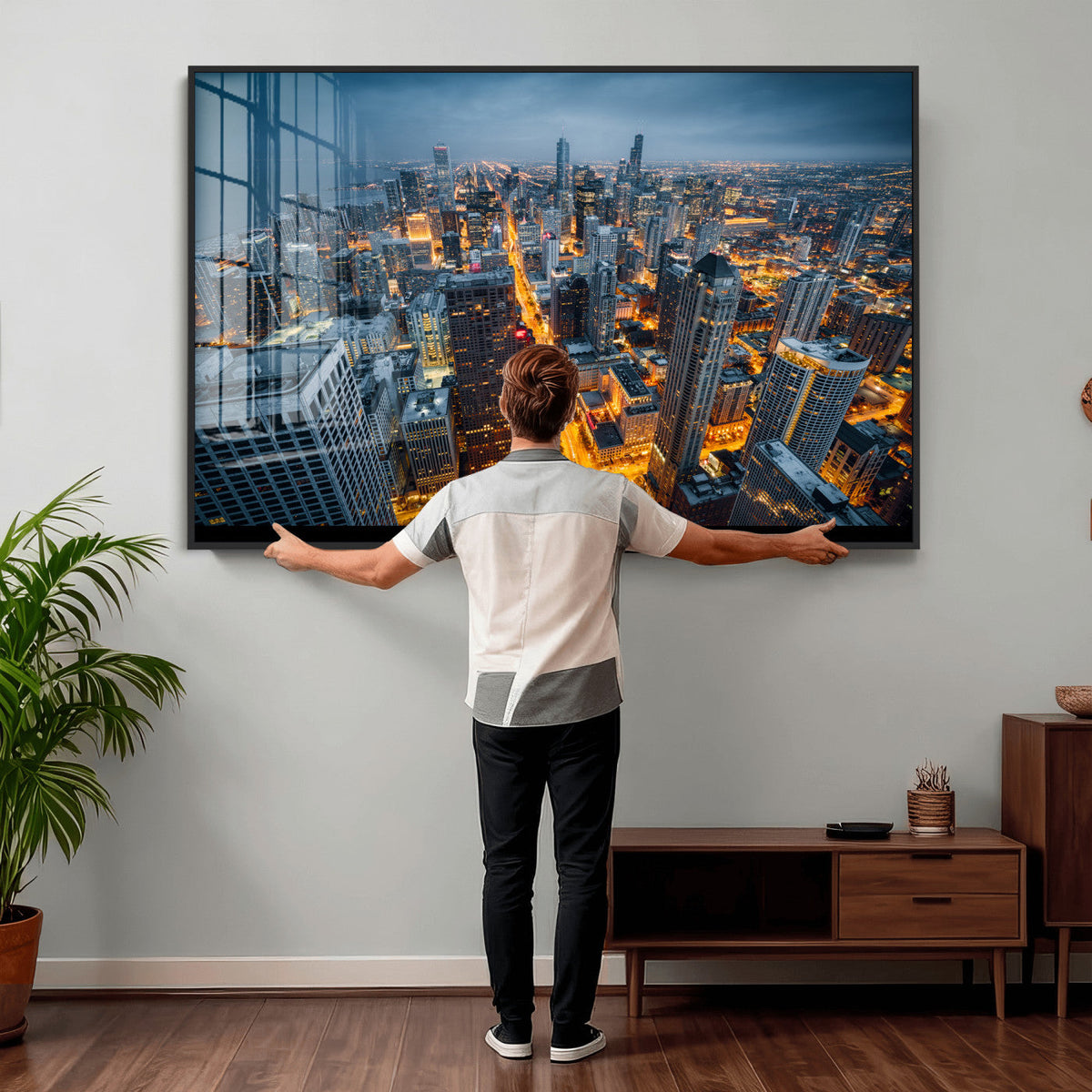 Chicago Wall Art Canvas Print - Chicago City Downtown Night Cityscape
