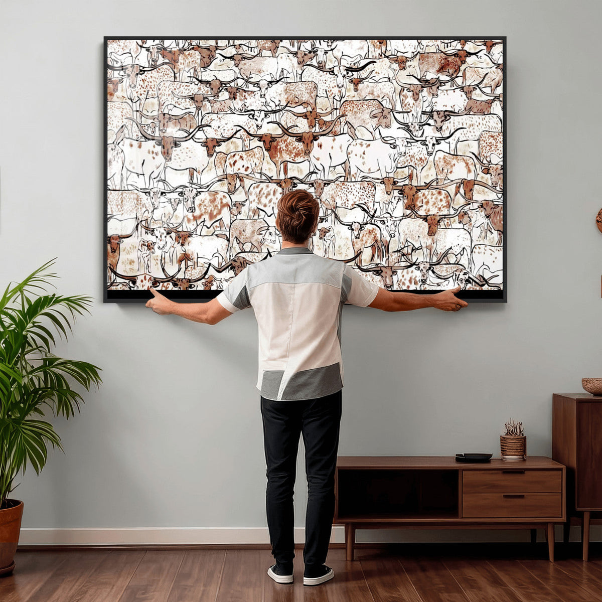 Abstract Longhorn Herd Wall Art Canvas Print