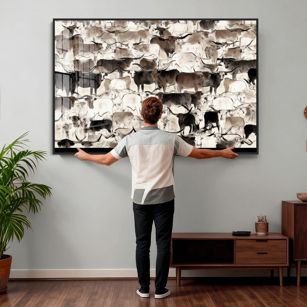 Abstract Texas Longhorn Print, Longhorn Herd Print