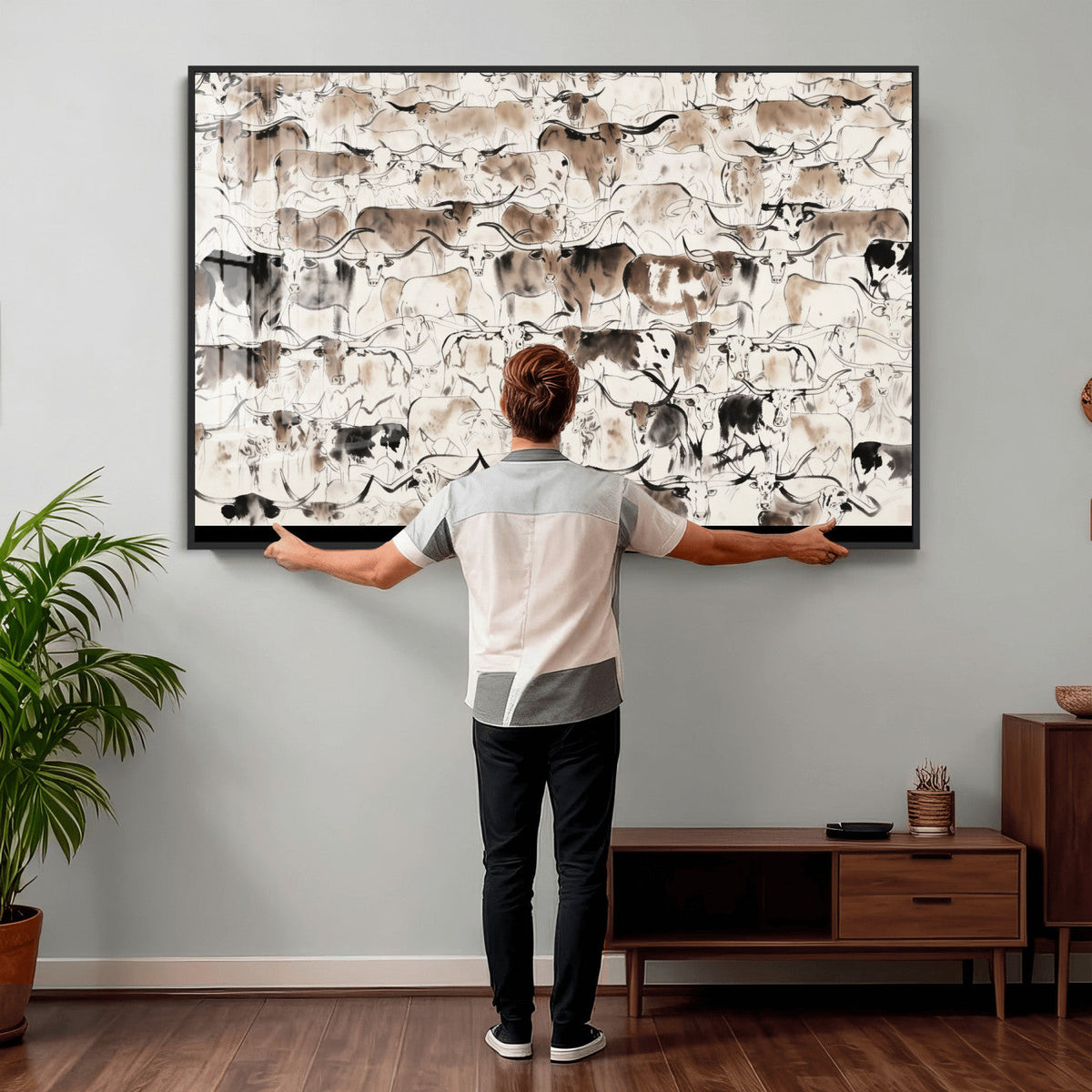 Abstract Texas Cow Canvas Print for Cabin and Western Home Decor