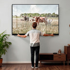 Texas Longhorn Cattle Wall Art Canvas Print, Western Ranch Landscape Decor