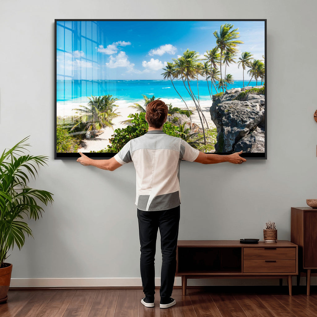 Tropical Beach Wall Art Canvas Print, Palm Tree Ocean Landscape Photography