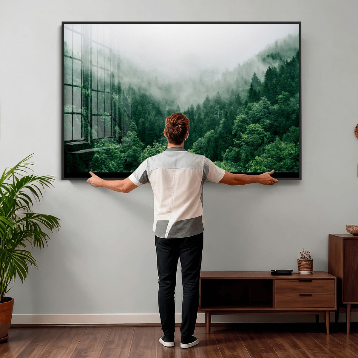 Misty Pine Forest Wall Art Canvas Print, Foggy Evergreen Landscape