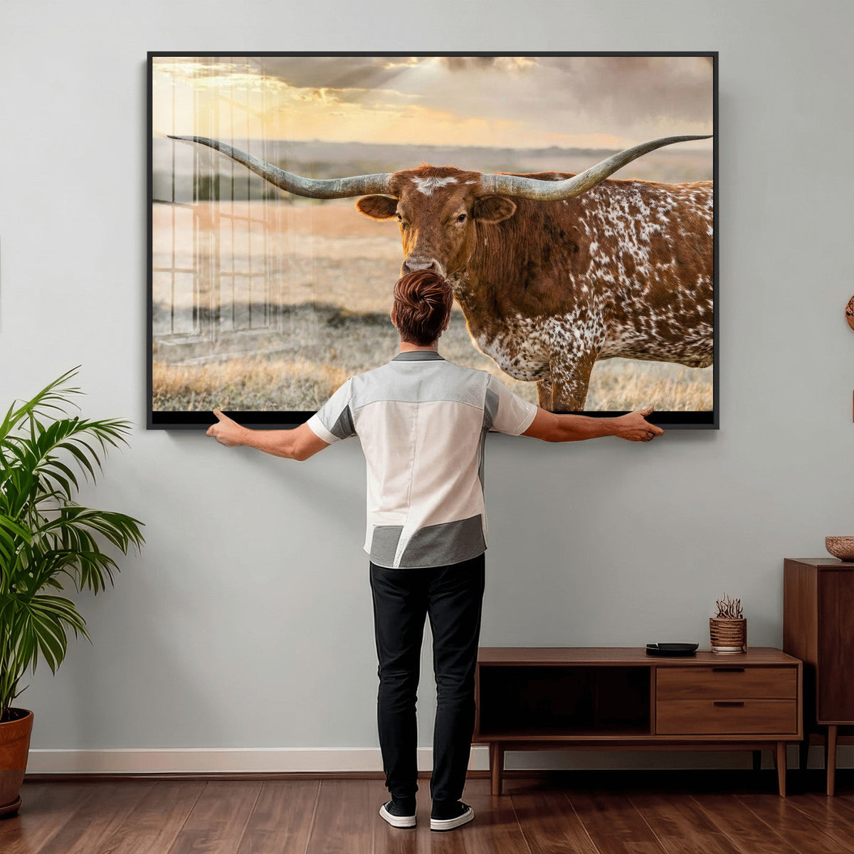 Texas Longhorn Wall Art Canvas Print, Western Ranch Bull Photography