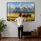 Bison in Mountain Landscape Wall Art Canvas Print, Western Decor