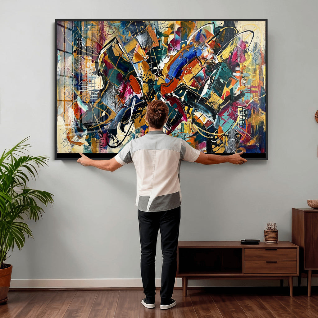 Geometric Abstract Wall Art Canvas Print, Orange Blue