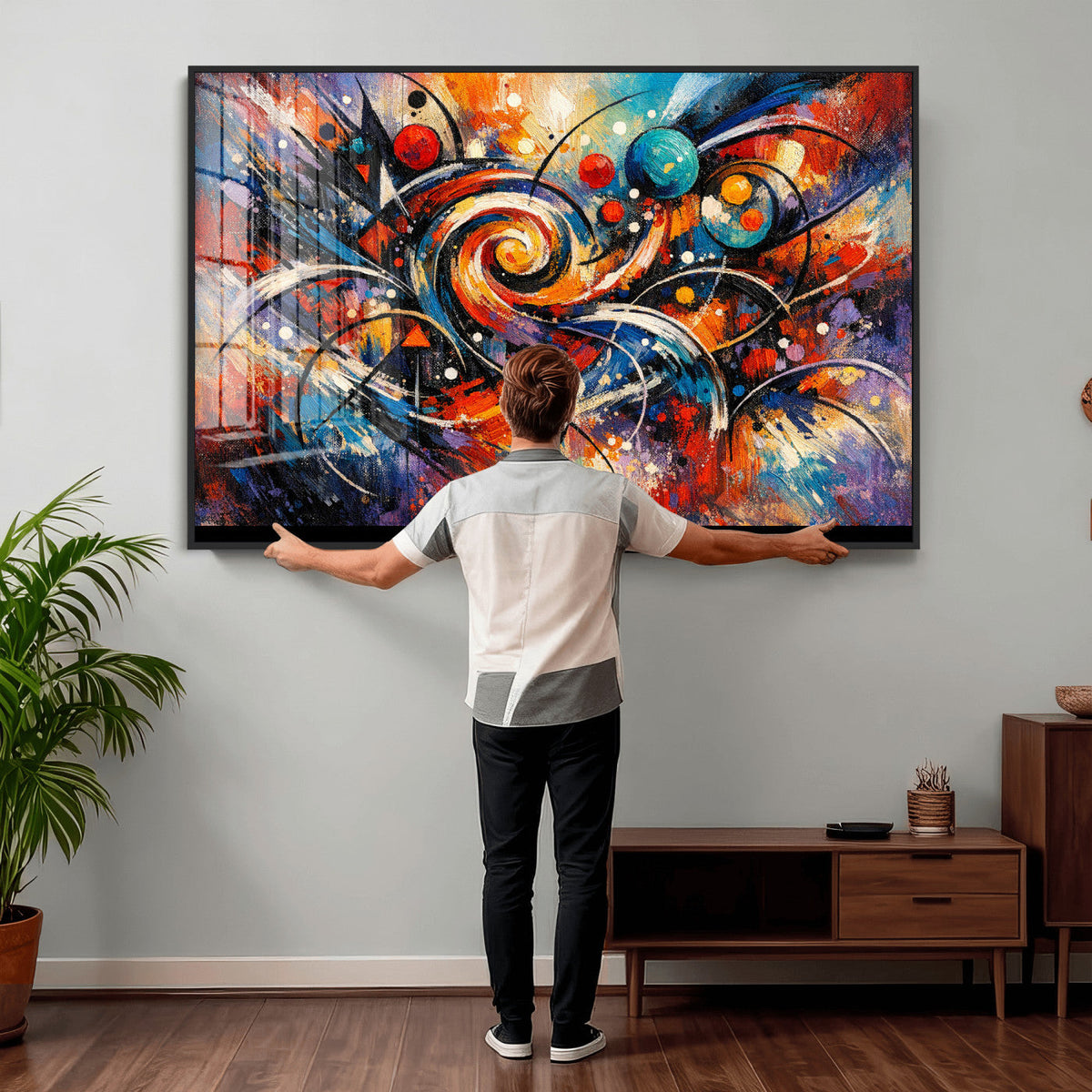 Geometric Abstract Wall Art Canvas Print, Orange Blue
