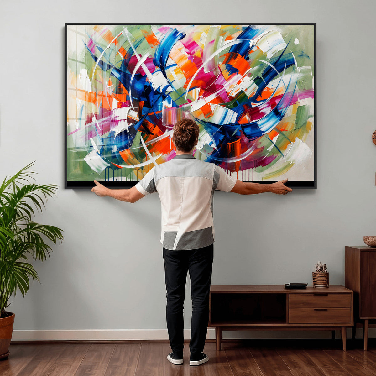 Geometric Abstract Wall Art Canvas Print, Orange Blue