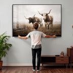 Texas Longhorn Canvas Wall Art Western Bull Desert, Rustic Farmhouse Wall Decor