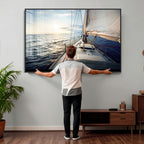 Sailboat Wall Art Canvas Print, Ocean Sunset Sailing Framed Artwork