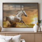 Large Wall Art Galloping White Horse at Sunset Canvas Print