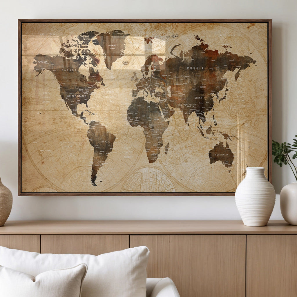 Push Pin World Map Canvas Print | Framed Travel Tracker Wall Art