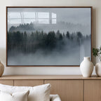Autumn and Misty Trees in the Forest Wall Art Canvas Print, Foggy Forest Mountain Wall Art