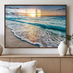Sunset Beach Waves Canvas Wall Art | Ocean Sunset Coastal Print