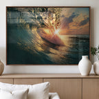 Ocean Wave Sunset Canvas Wall Art | Triptych Seascape Print