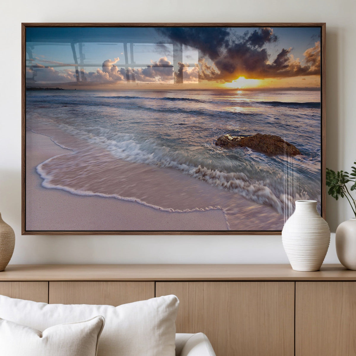 Sea Ocean Sunset Beach Wall Art Canvas Print