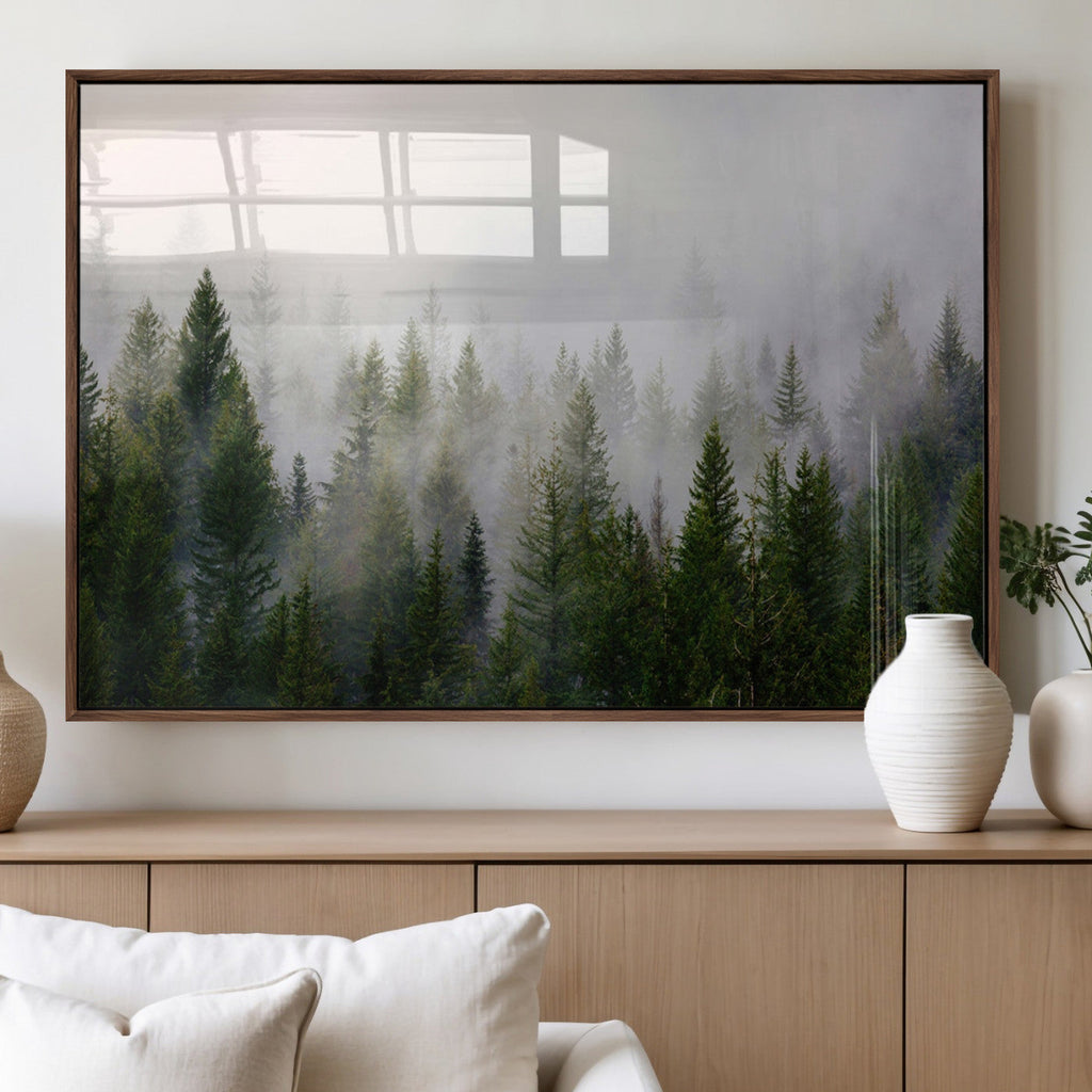 Forest Wall Art Canvas Print | Foggy Forest Wall Art | Pine Wood Forest Print