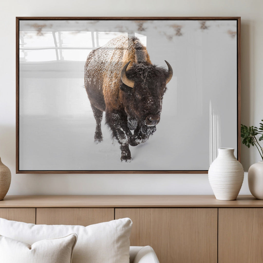 Bison Winter Wall Art Canvas Print For Farmhouse Decor