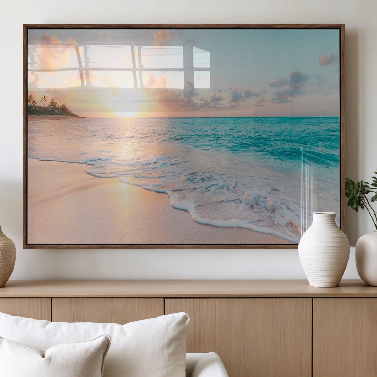 Beach Wall Art, Stunning Ocean Sunset Canvas Print with Coastal Design for Relaxing Home Decor