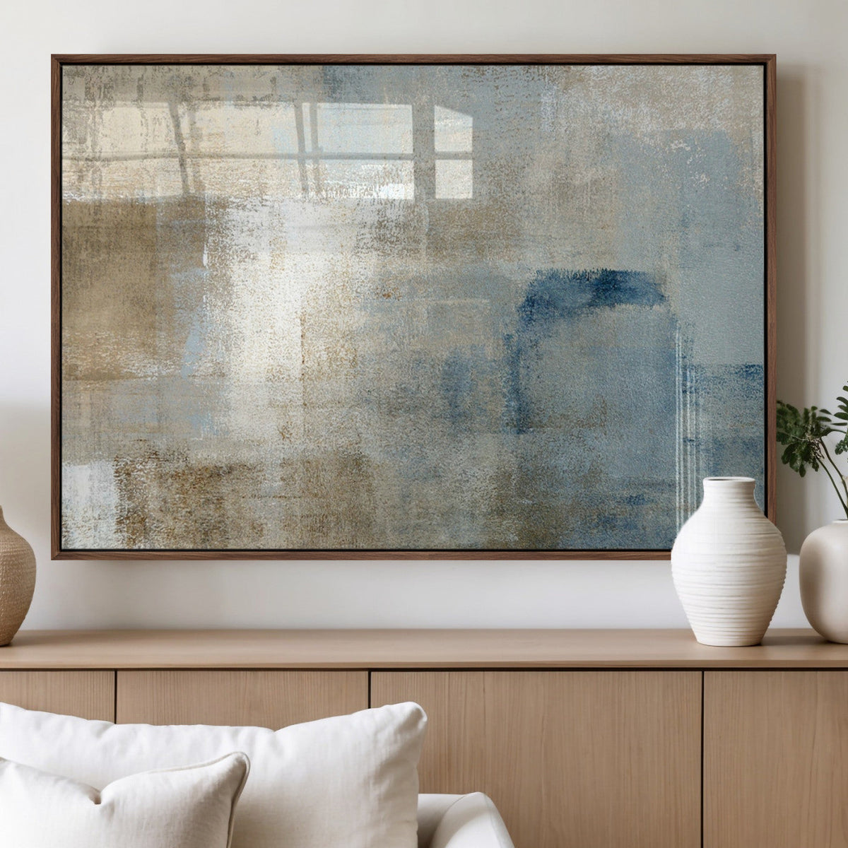 Abstract Blue and Beige Wall Art, Modern Minimalist Canvas Print Set