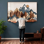 Rustic Abstract Wood Panel Effect Canvas | Mountain Range Top Wood Wall Art Canvas Print