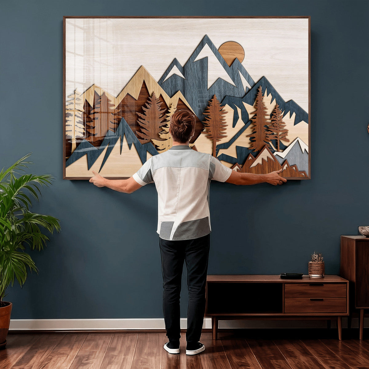 Rustic Abstract Wood Panel Effect Canvas | Mountain Range Top Wood Wall Art Canvas Print