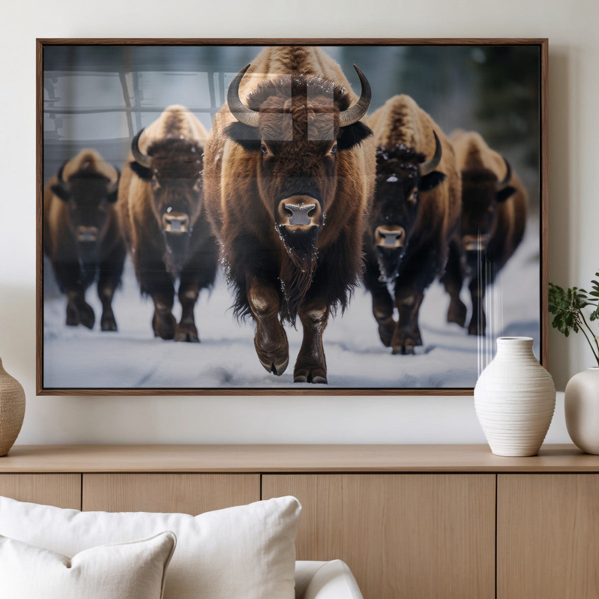 Buffalo Wall Art Canvas Print, American Bison Herd Wall Art