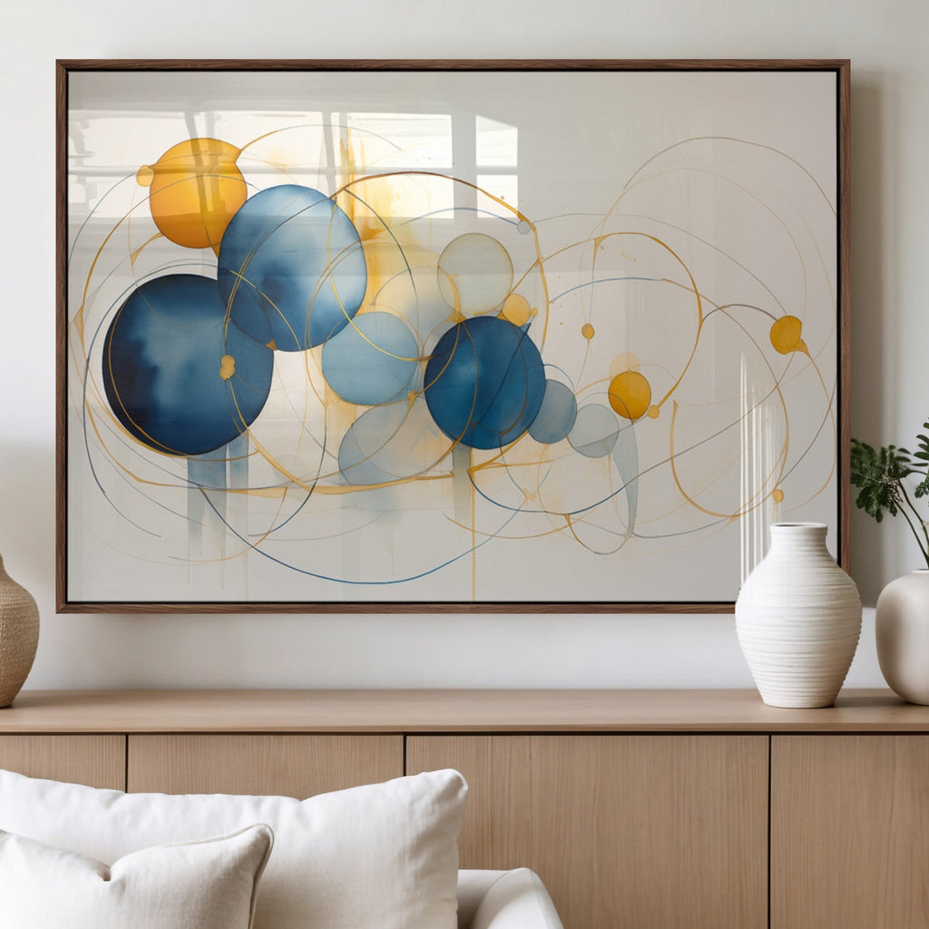 Geometric Blue Orange Abstract Wall Art Canvas, Geometric Blue Orange Canvas Print