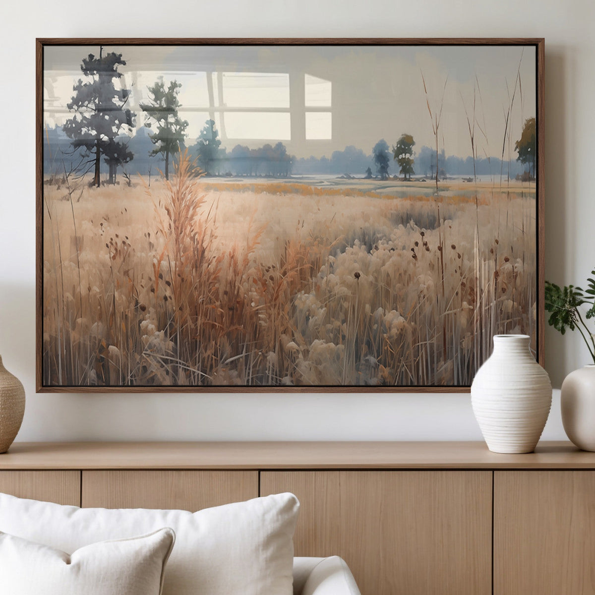 Golden Fields Canvas Wall Art Print | Serene Minimalist Landscape for Modern Decor