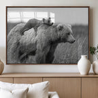 Bear and Cub Wall Art Canvas | Grizzly 399 Bear and Cub Black and White Wildlife Print