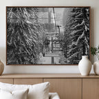 Winter Ski Lift Black and White Canvas Wall Art | Alpine Escape in Minimalist Style