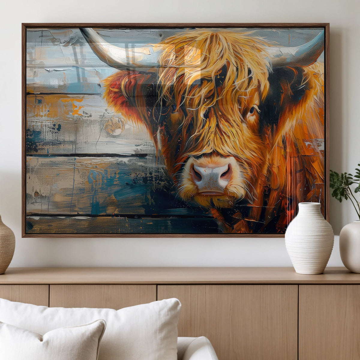 Highland Cow Abstract Canvas Wall Art, Bold Farmhouse Decor