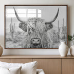 Rustic Charm, Cow Longhorn Black White Bighorn Wall Art