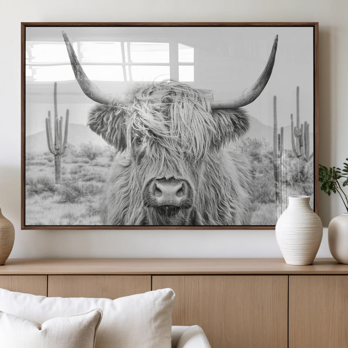 Rustic Charm, Cow Longhorn Black White Bighorn Wall Art