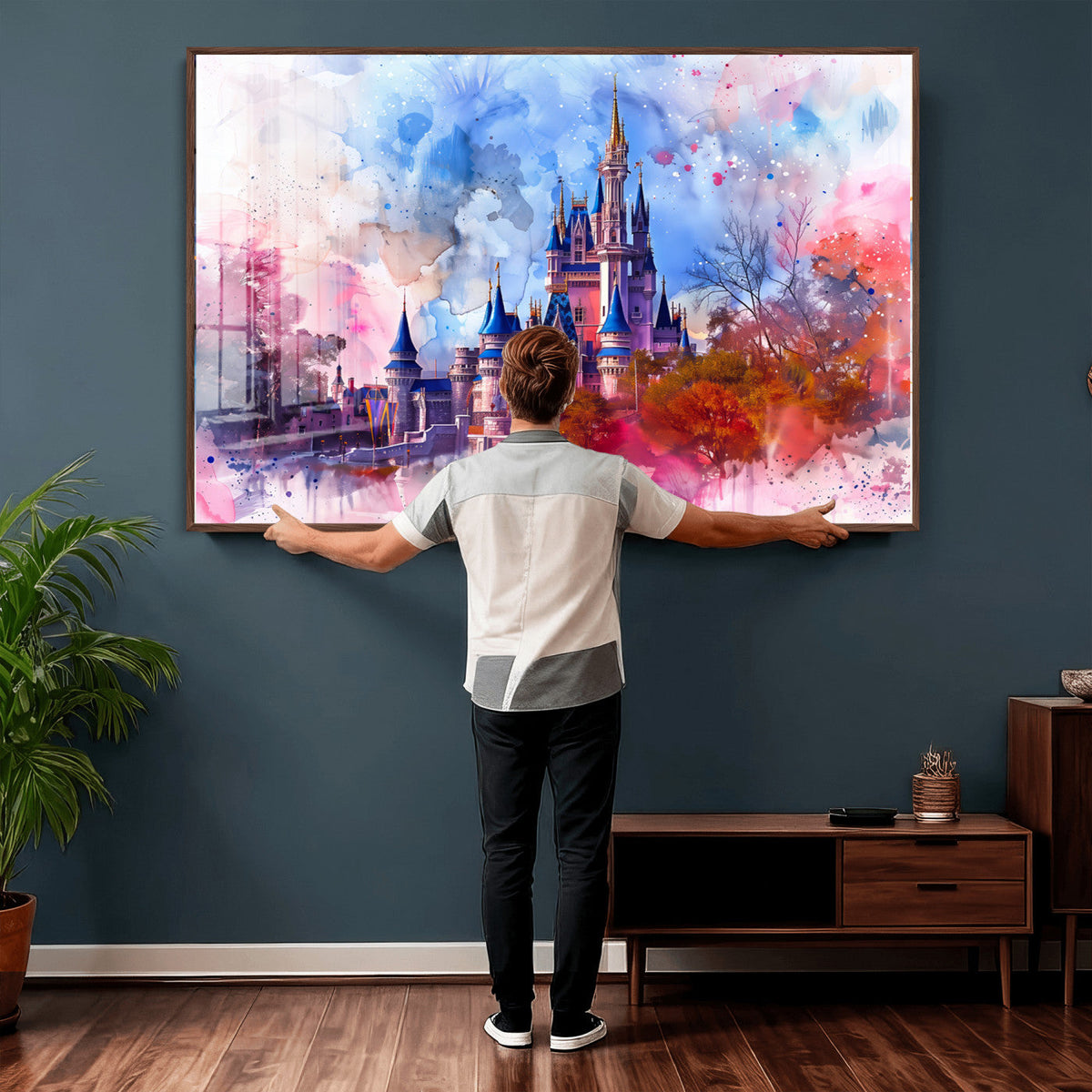 Disney Wall Art: Dreamy Watercolor Cinderella Castle Canvas Print