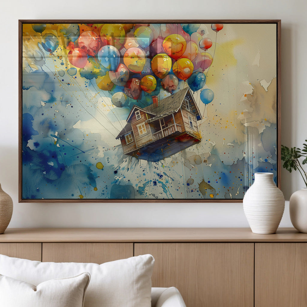 UP-Inspired Floating House with Balloons Canvas Art | Colorful Wall Decor