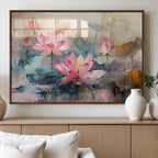 Lotus Flower Wall Art | 3 Panel Giclee Canvas Print of Pink Lotus Blossoms
