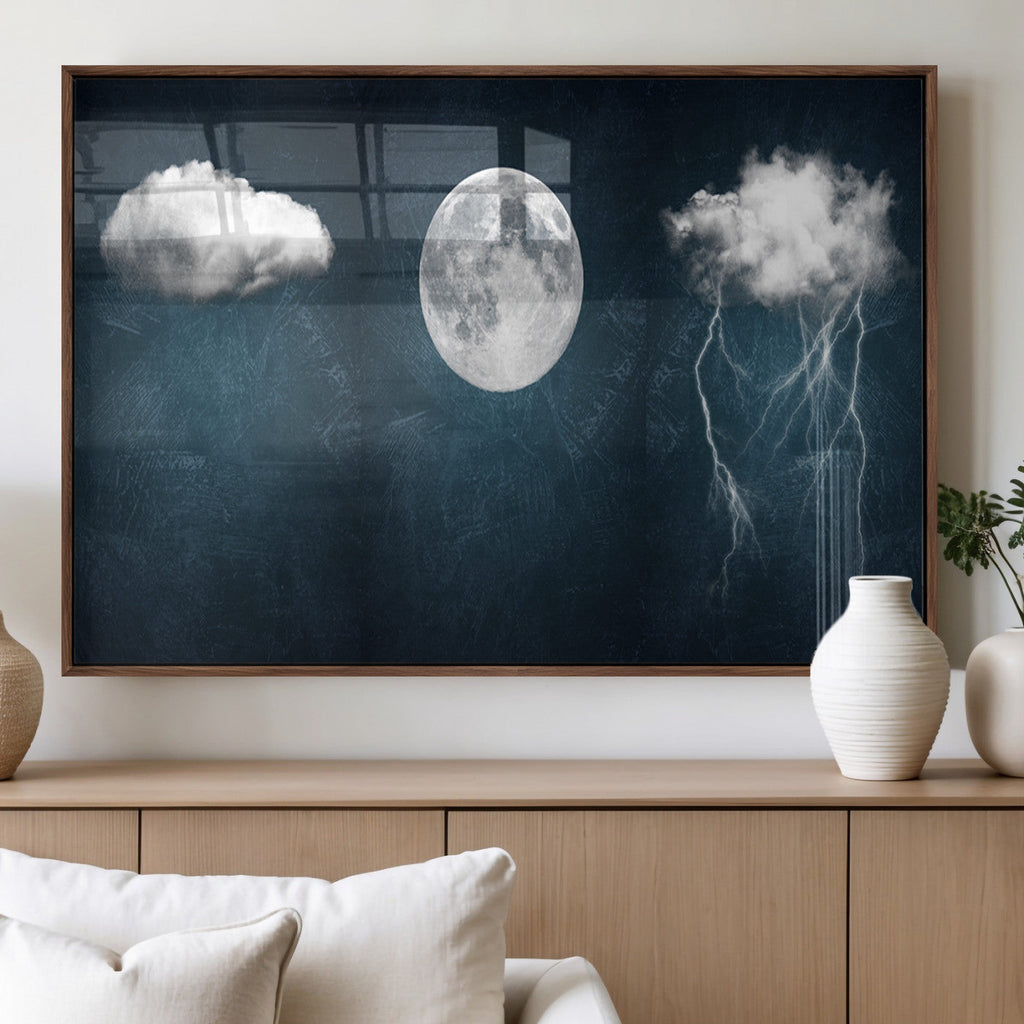 3 Piece Indigo Cloud Wall Art, Thunderstorm Moon Cloud Artwork