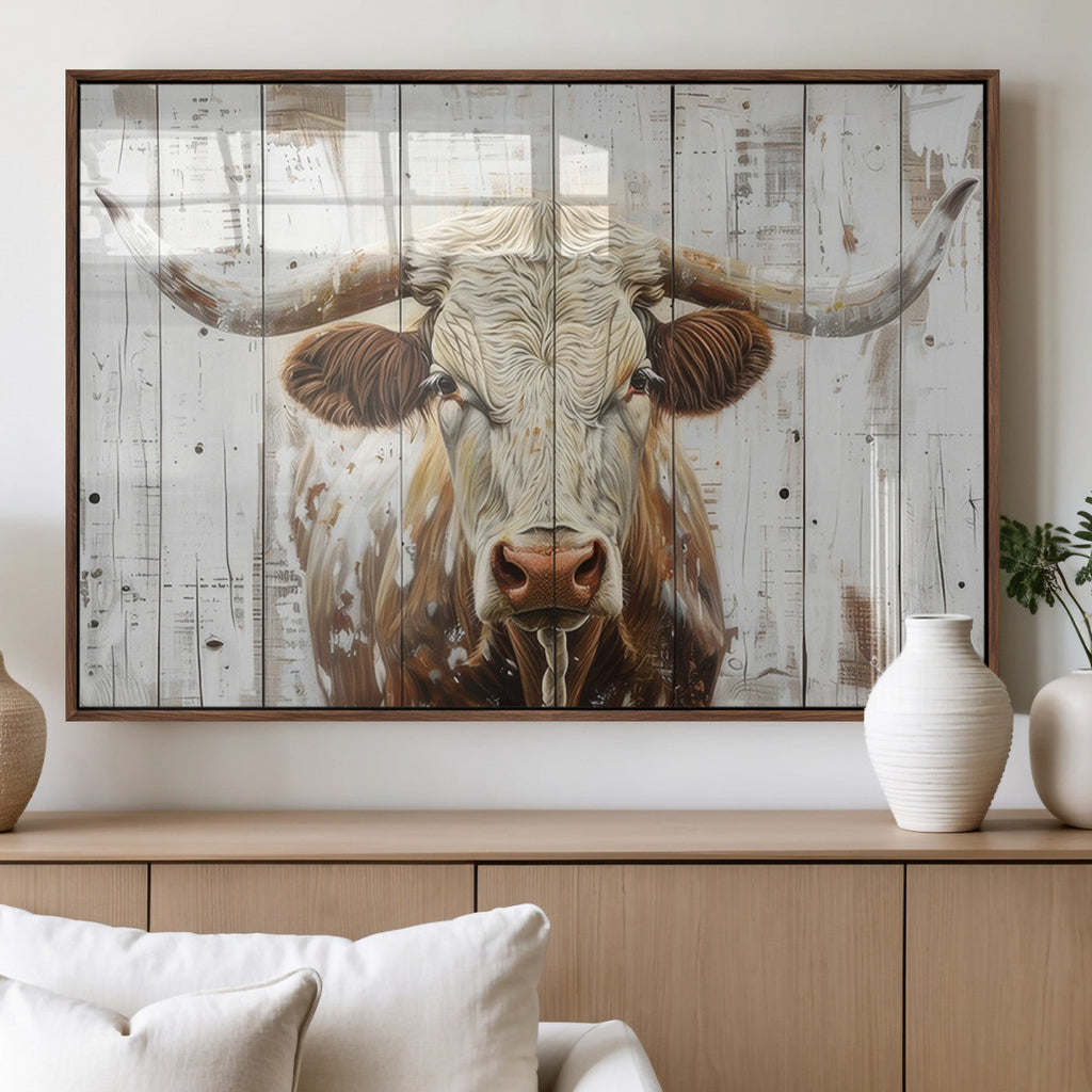 Rustic Longhorn Bull Wall Art Canvas Set