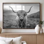 Black White Scottish Highland Cow Canvas Farm Wall Art