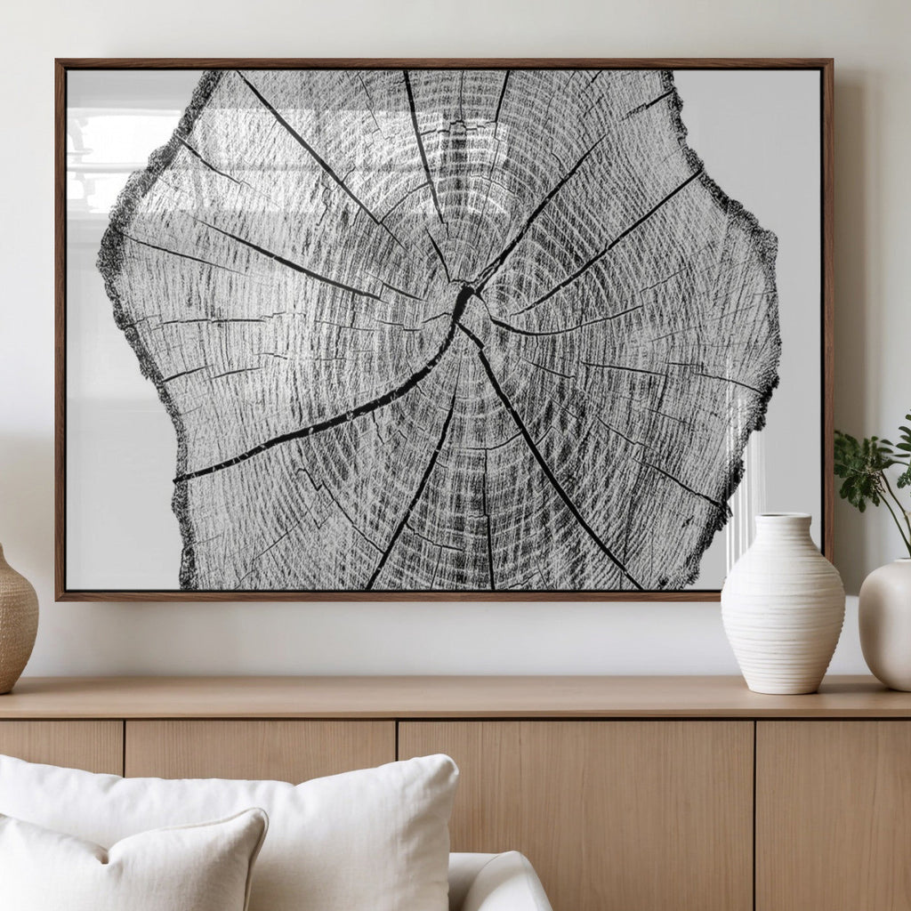 Rustic Tree Ring Wall Art Canvas Print, Framed and Ready to Hang