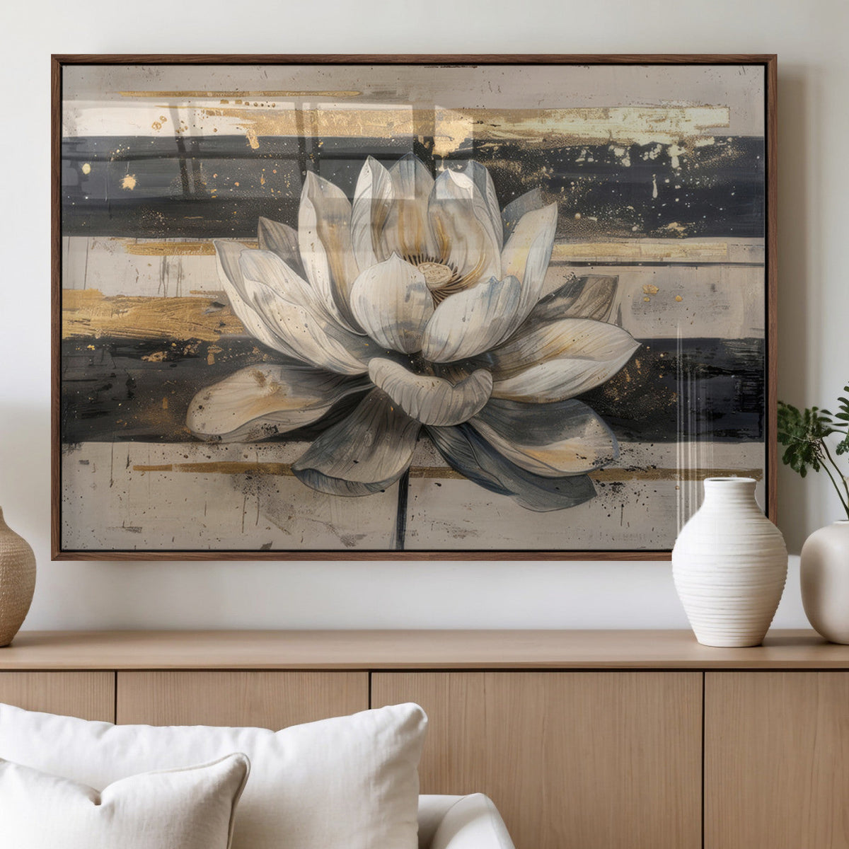 Lotus Flower Wall Art | Framed Abstract Floral Canvas