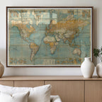 Push Pin World Map Canvas Print | Travel Tracker Wall Art for Couples