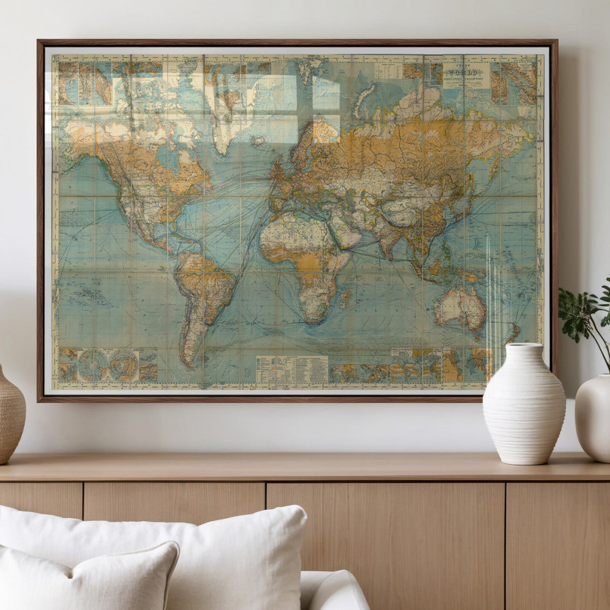 Push Pin World Map Canvas Print | Travel Tracker Wall Art for Couples