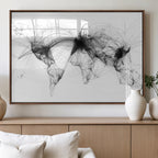 Abstract World Map Wall Art | Framed Geometric Line Canvas
