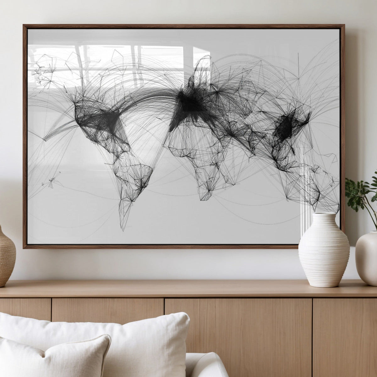 Abstract World Map Wall Art | Framed Geometric Line Canvas