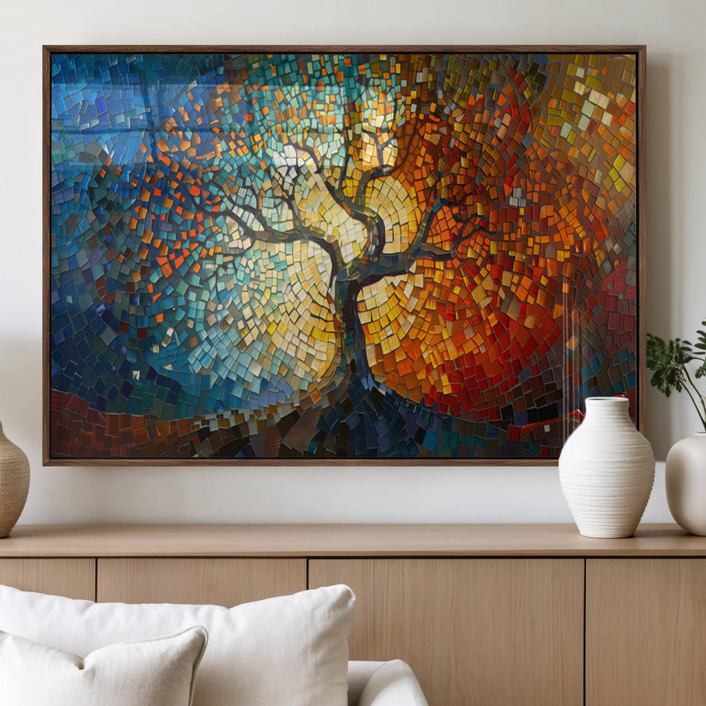 Yggdrasil Tree of Life Mosaic Stained Glass Wall Art Canvas Print