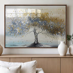 Golden and Silver Tree Wall Art | Framed Elegant Leaves Canvas