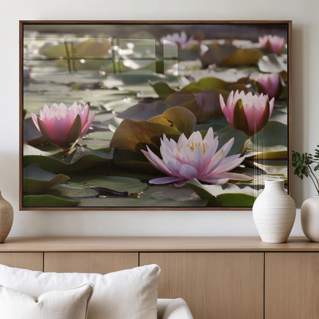 Lotus Flower Wall Art Canvas Print, Water Lily Large Wall Art for Yoga Room Decor